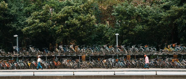 TAIPEI, TAIWAN. JAN 1, 2018: Double-decker bike racks along the