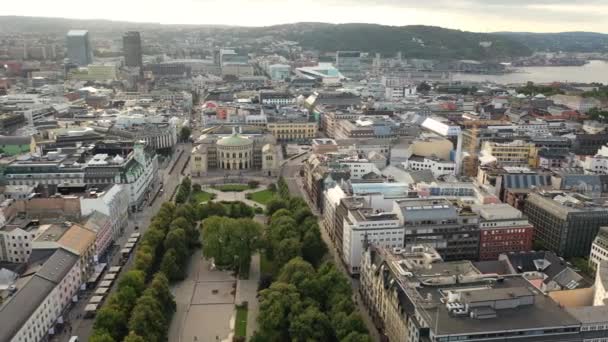 Oslo Noorwegen Prachtige Panoramische Luchtvideo Van Vliegende Drone Naar Oslo — Stockvideo