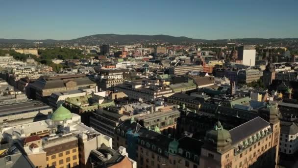 Oslossa Norjassa Kaunis Panoraama Antenni Video Lentävät Drone Oslon Keskustaan — kuvapankkivideo