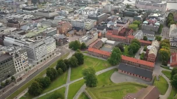 Oslo Noorwegen Prachtige Panoramische Luchtvideo Van Vliegende Drone Naar Oslo — Stockvideo