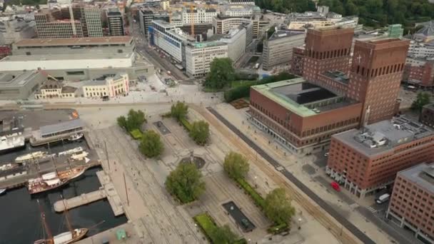 Oslo Noorwegen Prachtige Panoramische Luchtvideo Van Vliegende Drone Naar Oslo — Stockvideo