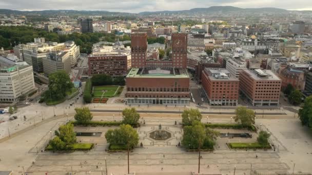 Oslo Noorwegen Prachtige Panoramische Luchtvideo Van Vliegende Drone Naar Oslo — Stockvideo