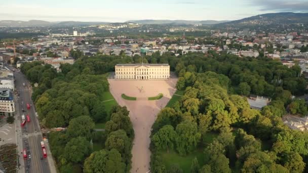 Oslo Noorwegen Prachtige Panoramische Luchtvideo Van Vliegende Drone Naar Het — Stockvideo