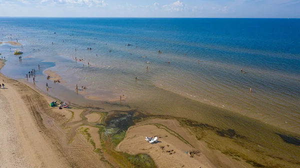 Dzintari Jurmala Łotwa Kraje Bałtyckie Zdjęcie Lotu Drona Panoramicznego Piaszczystą — Zdjęcie stockowe