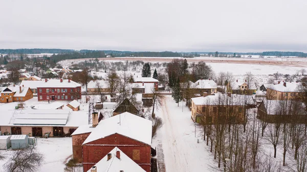 Akniste Jekabpils Łotwa Bałtyki Piękny Panoramiczny Widok Lotu Drona Miasta — Zdjęcie stockowe