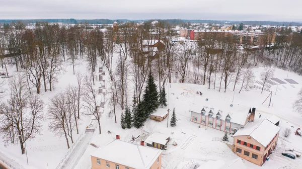 Akniste Jekabpils Lettország Baltics Gyönyörű Panoráma Légi Felvétel Repülő Drón — Stock Fotó