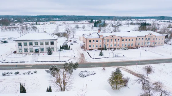 Akniste Jekabpils Latvia Baltics Panoramic Аэрофотоснимок Летающего Дрона Город Akniste — стоковое фото