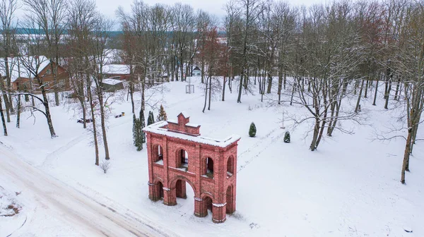 Akniste Jekabpils Latvia Baltics Panoramic Аэрофотоснимок Летающего Дрона Город Akniste — стоковое фото