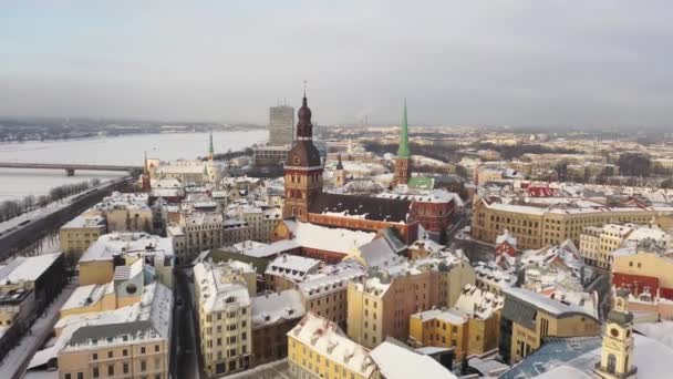 Ryga Łotwa Bałtyki Piękny Panoramiczny Filmik Lotu Dronem Rygi Otwiera — Wideo stockowe