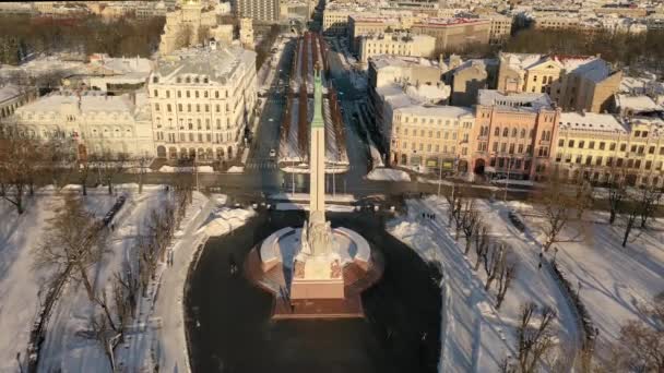 Riga Letland Baltische Staten Prachtige Panoramische Luchtfoto Video Van Vliegende — Stockvideo