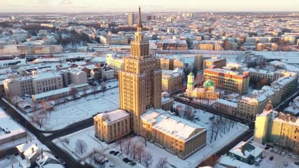 Riga Letland Baltische Staten Prachtige Panoramische Luchtfoto Video Van Vliegende — Stockvideo