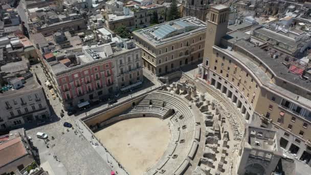 Lecce Puglia Italien Vacker Panoramaantenn Video Från Drönare Till Romersk — Stockvideo