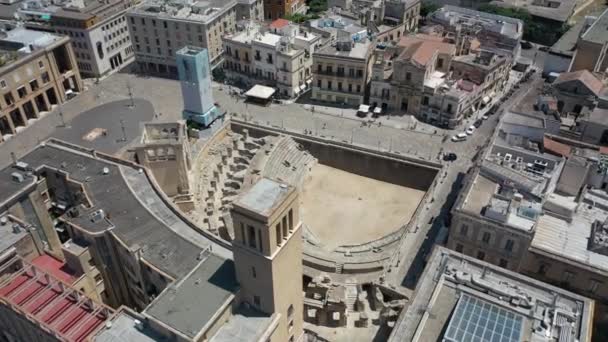 Lecce Puglia Itálie Krásné Panoramatické Letecké Video Letícího Dronu Římského — Stock video