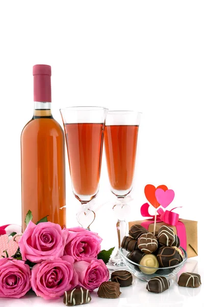 Concepto Del Día San Valentín Dos Copas Vino Caja Regalo — Foto de Stock