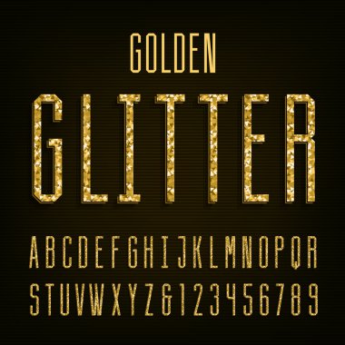 Altın glitter alfabe vektör yazı tipi