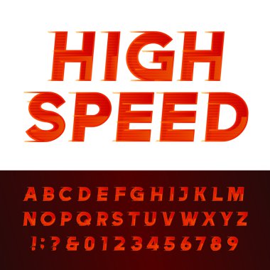 High Speed alphabet vector font. Motion effect letters and numbers. clipart