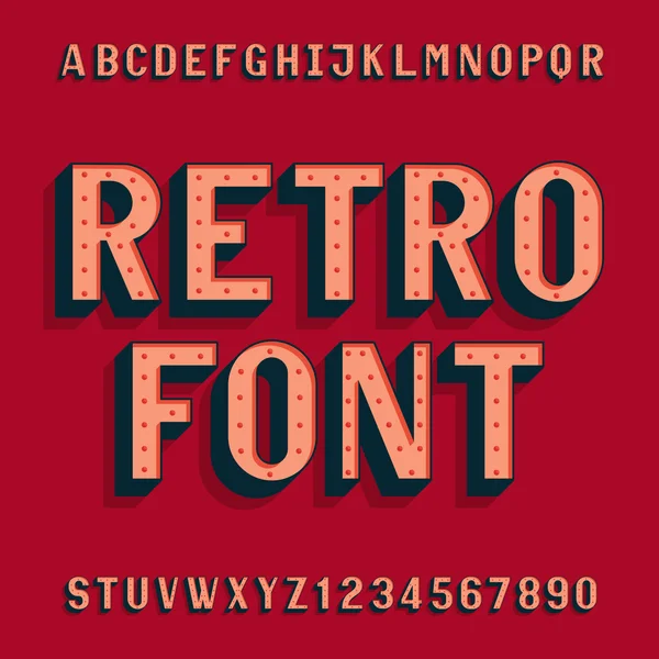 Retro bulb style alphabet vector font. Letters and numbers. — Stock Vector