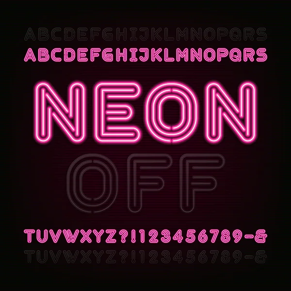 Schrift für Neonlicht-Alphabet. zwei verschiedene Stile. Licht an oder aus. — Stockvektor