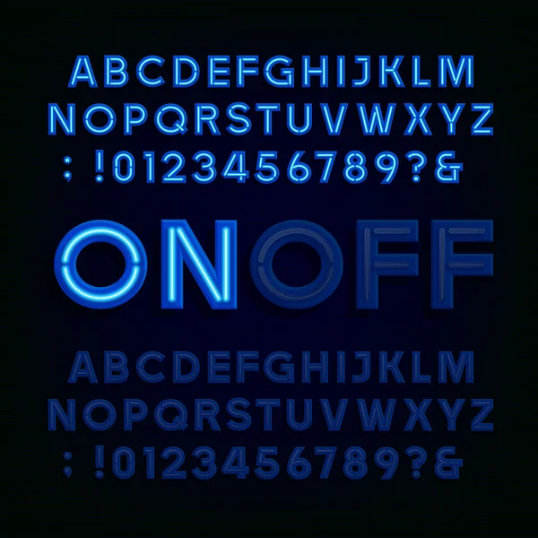 Mavi Neon ışık alfabe yazı tipi. İki farklı stilleri. Işıkları açma veya kapatma.