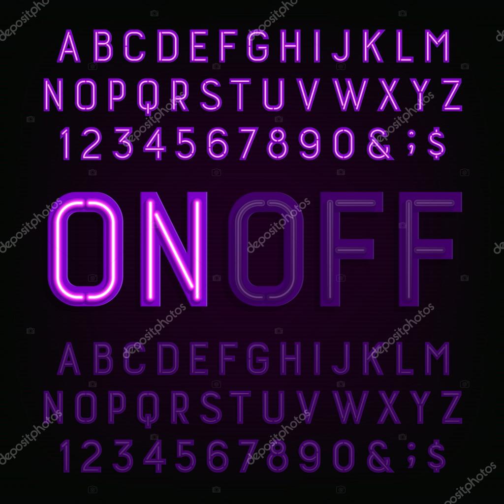 Purple Neon Lights Purple Neon Light Alphabet Font Two Different Styles Lights On Or Off Stock Vector C Epifantsev