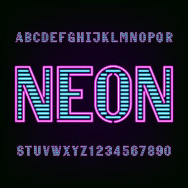 Neon tüp ışık alfabe yazı tipi.