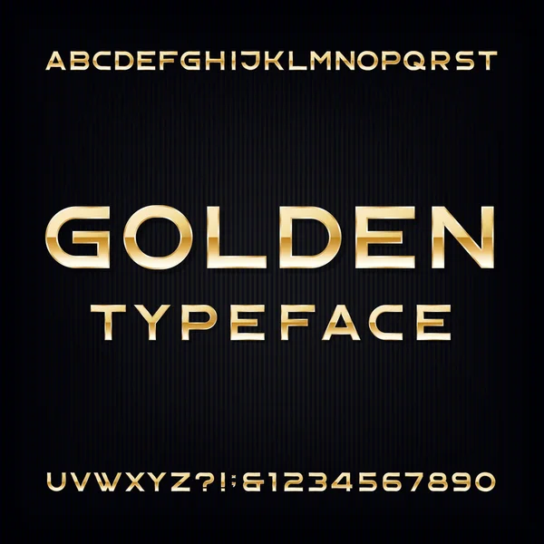 Polices Golden Alphabet Vector. Lettres et chiffres métalliques modernes — Image vectorielle