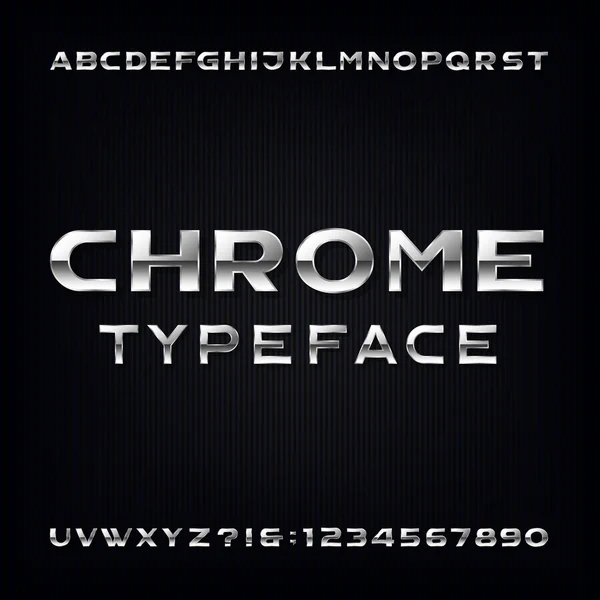 Chrome Alphabet Vector Font. Letras y números metálicos modernos en negrita — Vector de stock