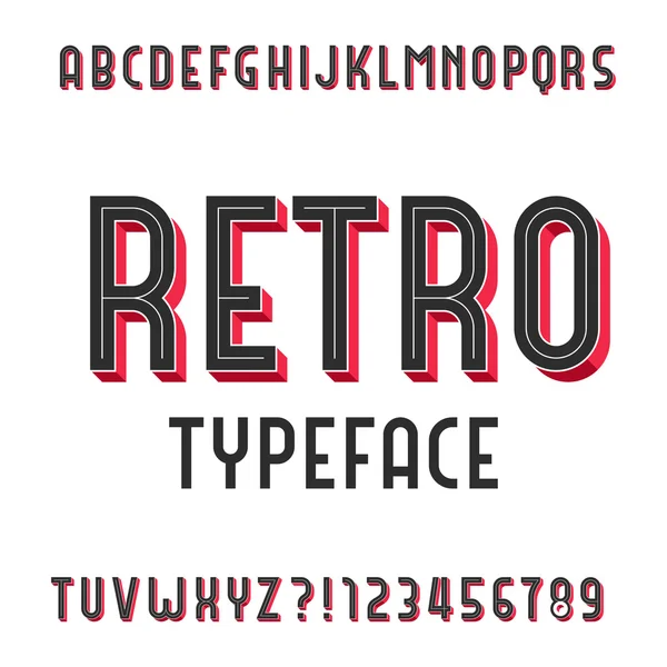 Retro Alphabet Vector Font. Letras y números de tipo extruido . — Vector de stock