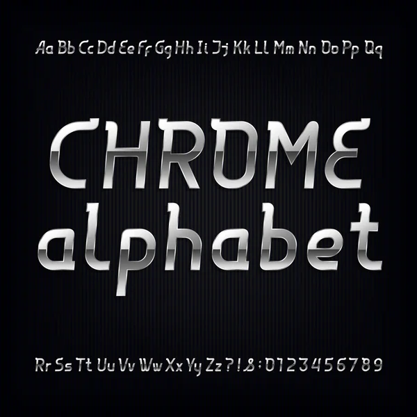 Fuente de alfabeto Chrome. Modernas minúsculas metálicas, letras mayúsculas y números — Vector de stock