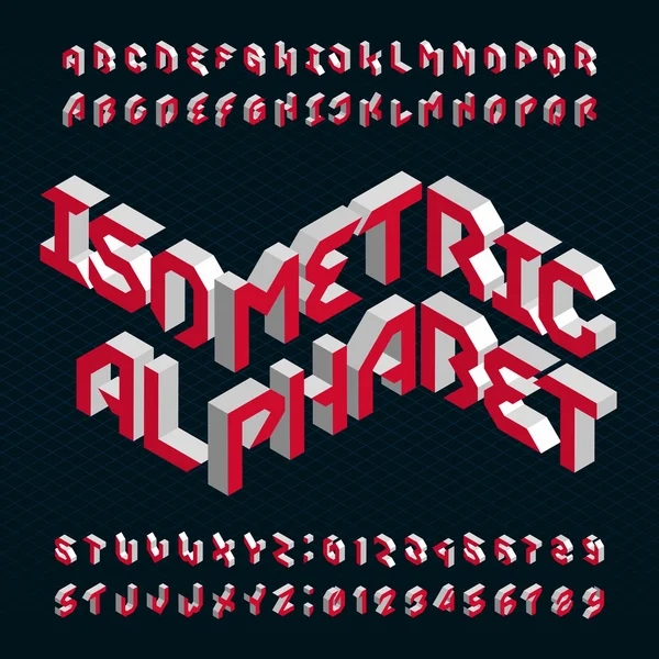 Isometric alphabet vector font. 3D letters and numbers. — Stock Vector