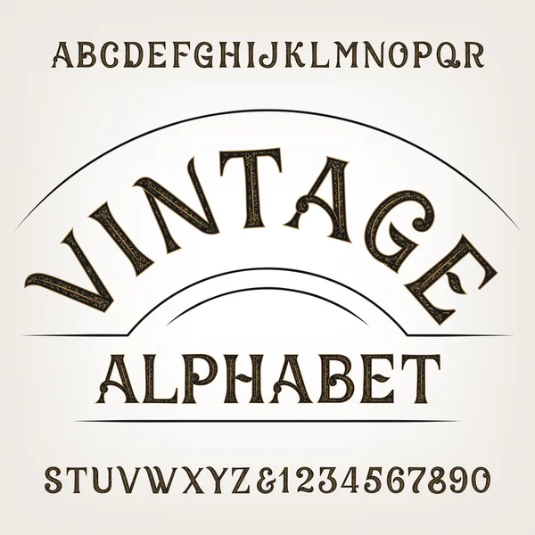 Jahrgangsbuchstaben. Retro notleidende Alphabet-Vektorschrift. Handgezeichnete Buchstaben und Zahlen. — Stockvektor