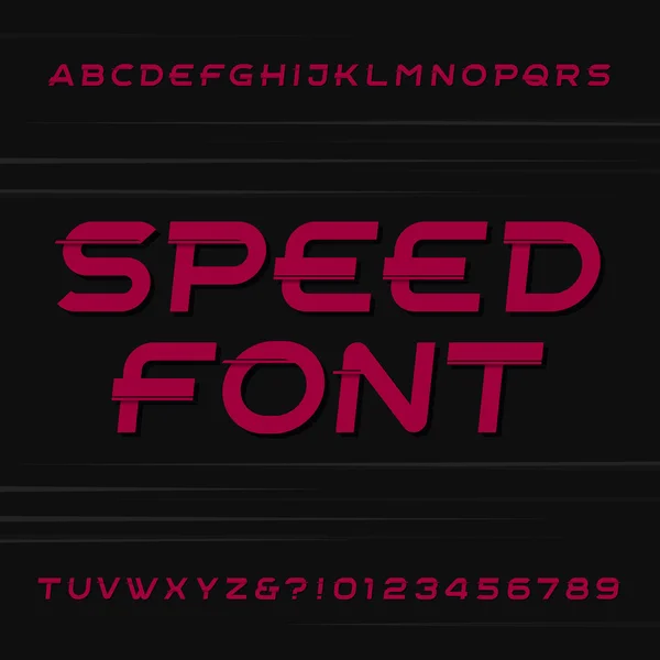 Snelheid alfabet vector lettertype. Schuine letters en cijfers. — Stockvector