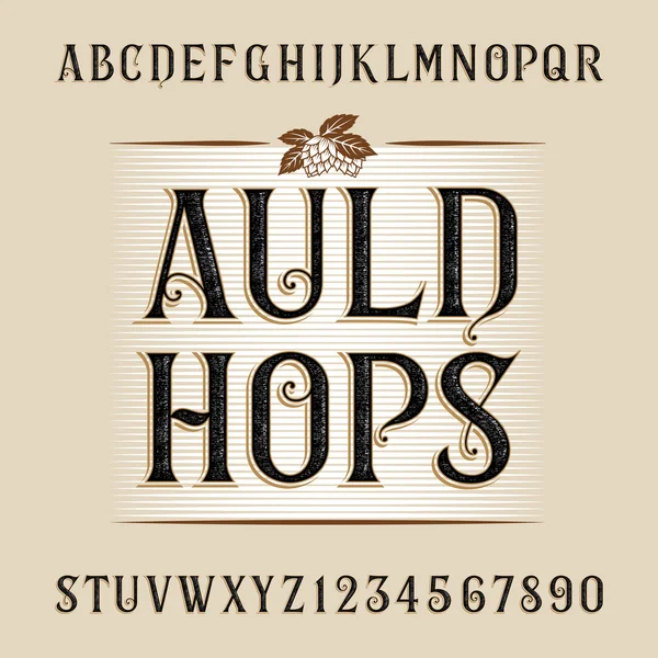 Auld lúpulo alfabeto vector fuente. Letras y números angustiados . — Vector de stock