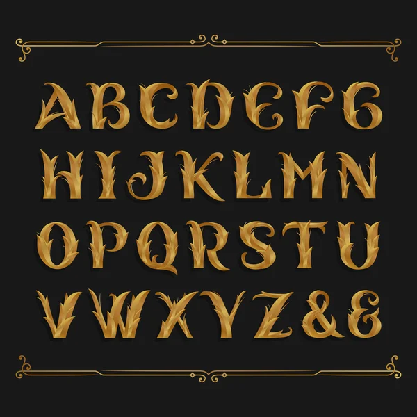 Декоративный украшенный векторный шрифт. Золотой лист . — стоковый вектор