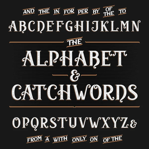 Caratteri vettoriali dell'alfabeto vintage con parole d'ordine. Lettere ornate e parole d'ordine . — Vettoriale Stock