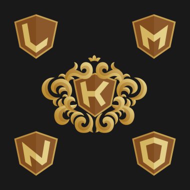 Dekoratif süslü monogram amblemi şablonu. Monogram şık set.