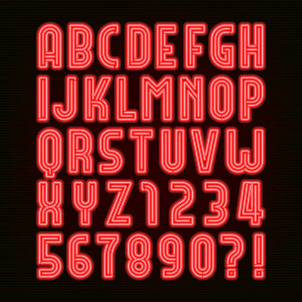 Retro red neon tube alphabet fuente. Tipo de letra y números retro . — Archivo Imágenes Vectoriales