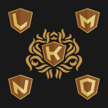 Dekoratif süslü monogram amblemi şablonu. Vektör monogram kümesi.
