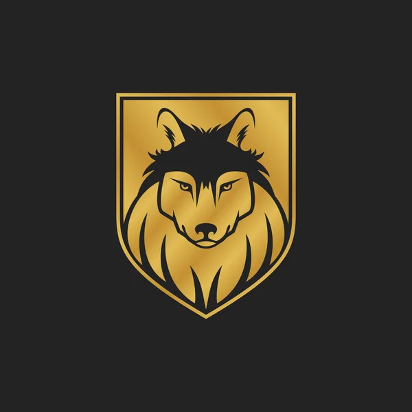 Hunde- oder Wolfskopf-Logo oder Symbol in einer Farbe. Goldenes Schild. — Stockvektor