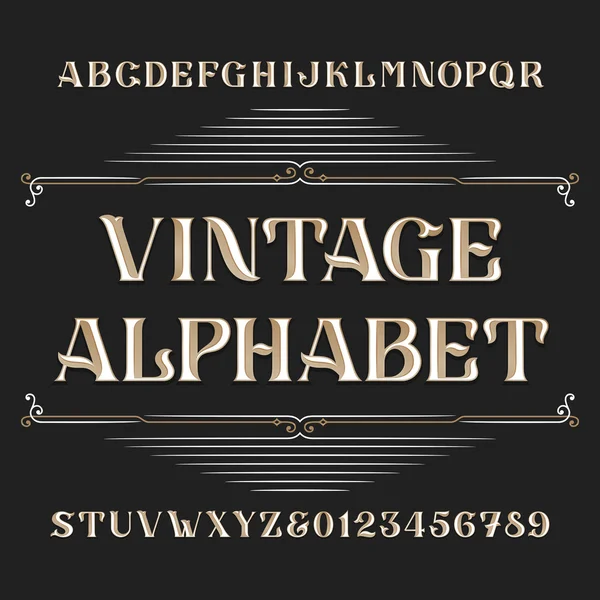 Vintage fuente vectorial alfabeto. Tipo letras y números . — Archivo Imágenes Vectoriales