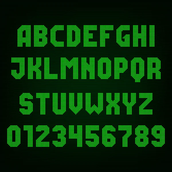 Groene led digitaal display lettertype — Stockvector