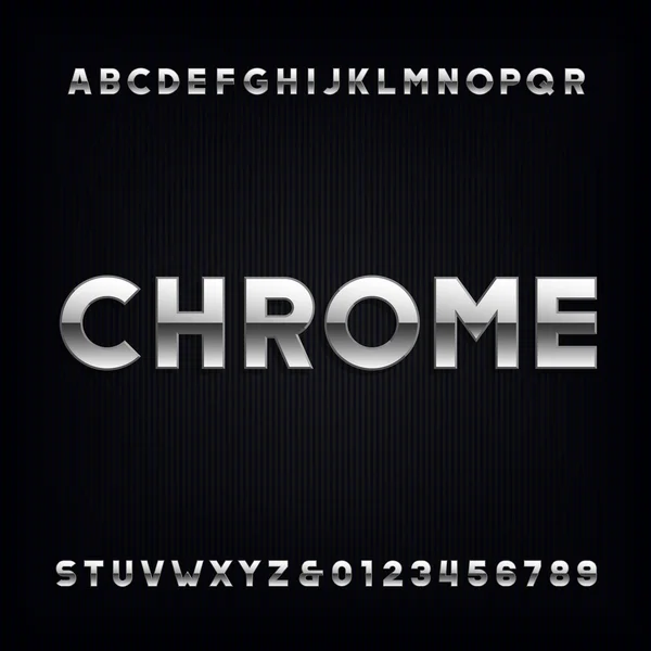 Alfabet Chrome. Wpisz litery i cyfry z efektem metalicznym. — Wektor stockowy