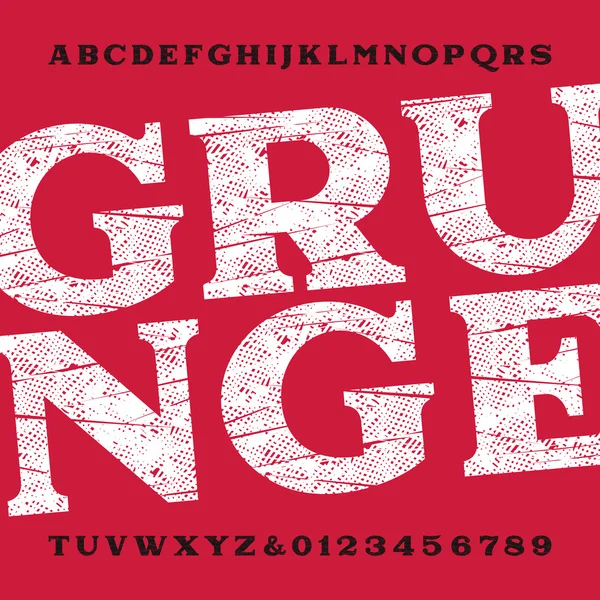 Grunge alfabe yazı tipi. Kirli çizilmiş türü harf ve rakam. — Stok Vektör