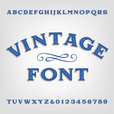 Vintage alfabe yazı tipi. Çizik türü harf ve rakam.