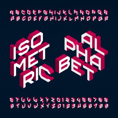 3D izometrik alfabe yazı tipi. Türü harf ve rakam.