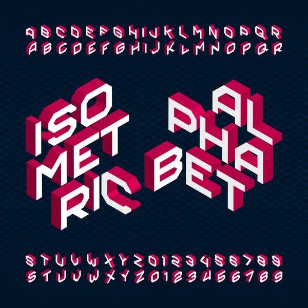 3D izometrik alfabe yazı tipi. Türü harf ve rakam.