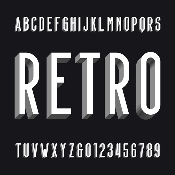 Volumetric retro alphabet font. volume type letters and numbers. — Stock Vector