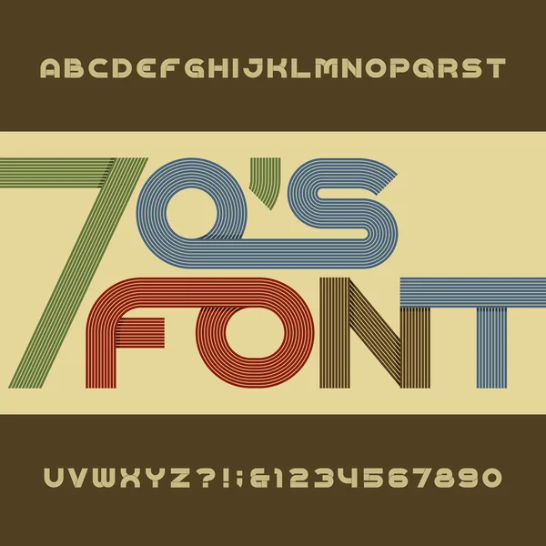 Retro-Streifen-Alphabet-Vektorschrift im 70er-Jahre-Stil. — Stockvektor