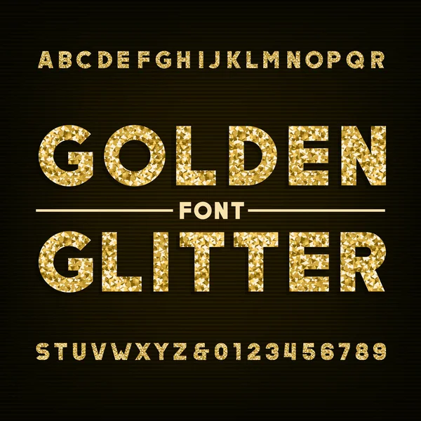 Font alfabeto glitter dorato. Lettere e numeri grassetto. — Vettoriale Stock