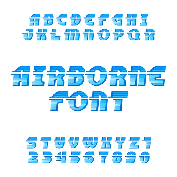 Airborne alphabet vector font. Oblique type letters and numbers. — Stock Vector